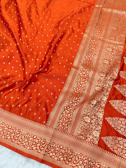 Burnt Orange Banarasi Mashru Silk Saree