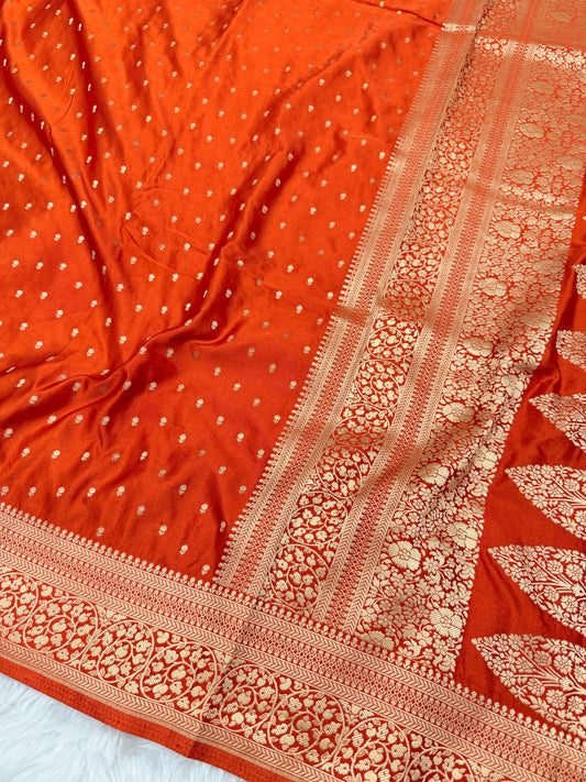 Burnt Orange Banarasi Mashru Silk Saree