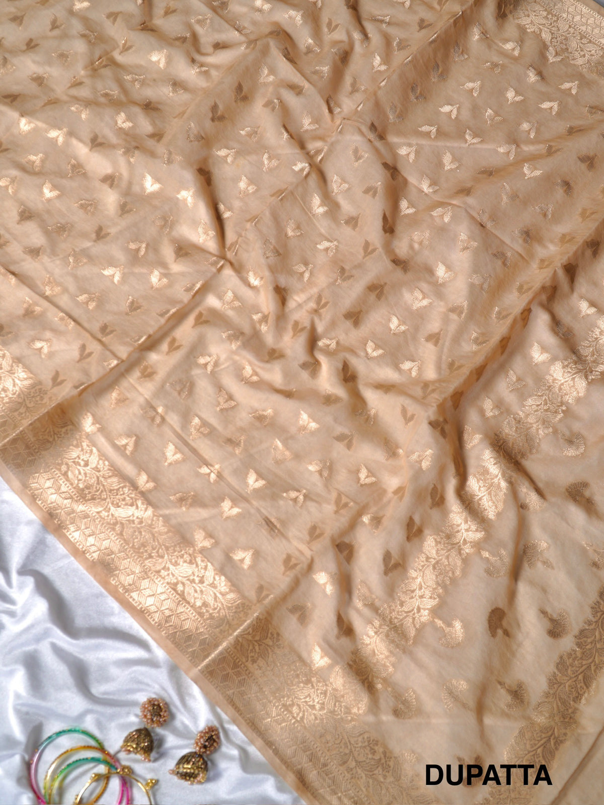 Beige Rangkaat Mul Chanderi Banarasi Suit Set