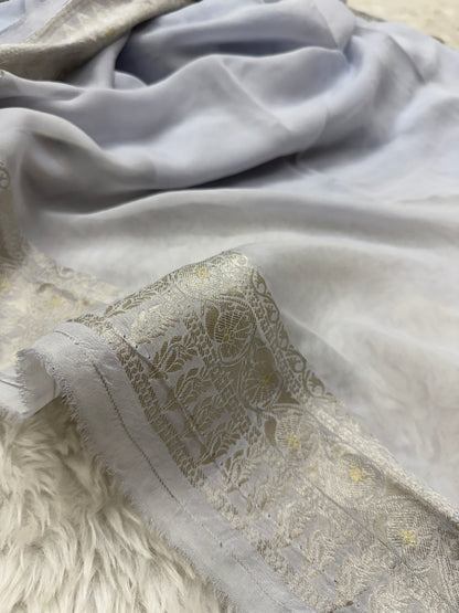 Ash Grey Banarasi Viscose Khaddi Georgette Saree