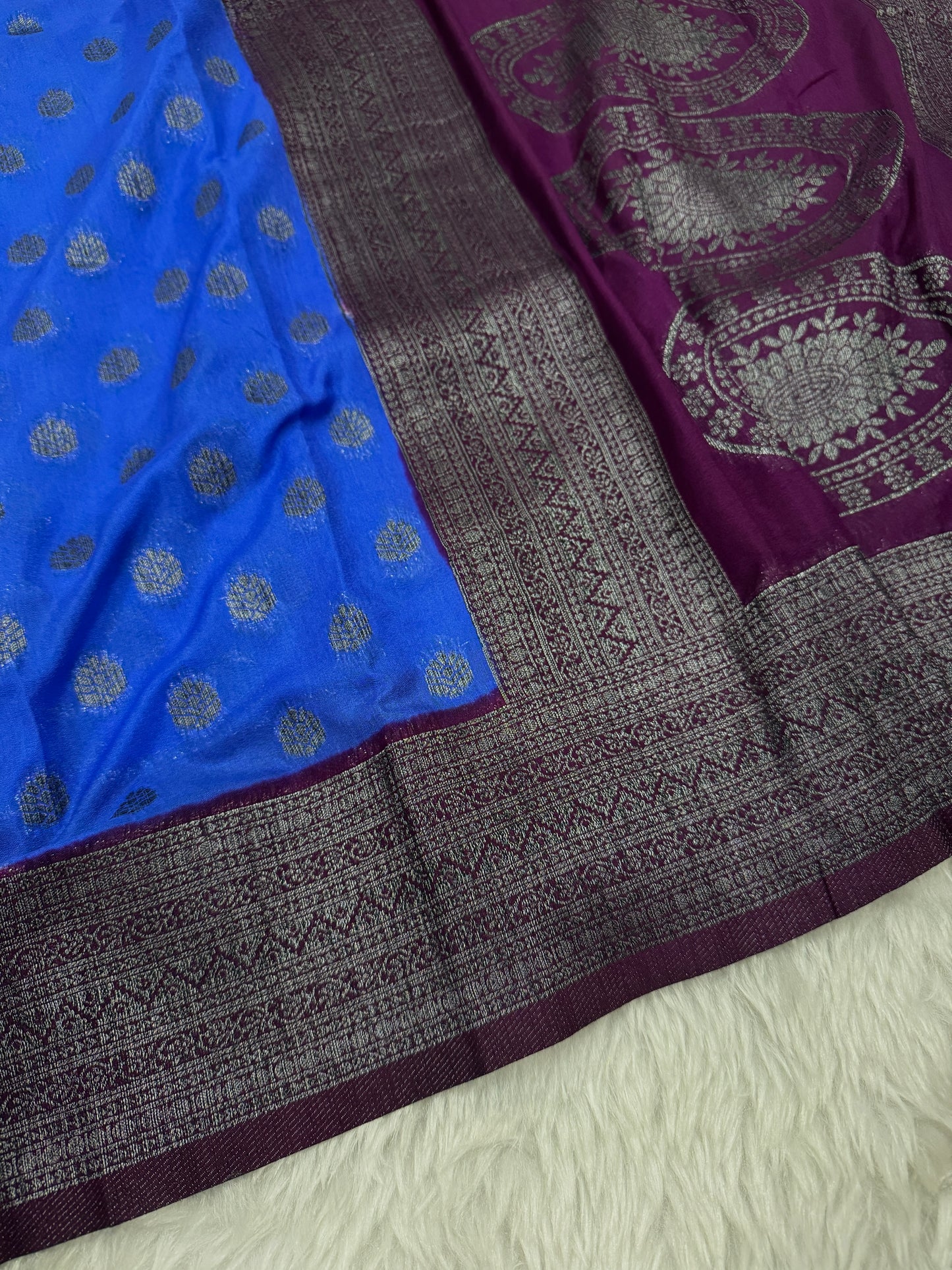 Royal Blue to Wine Banarasi Crepe Georgette Saree