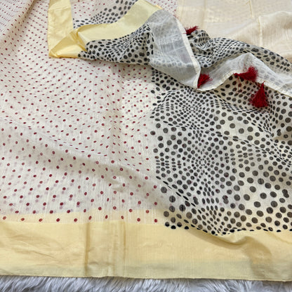 Polka Dot Slub Cotton Saree
