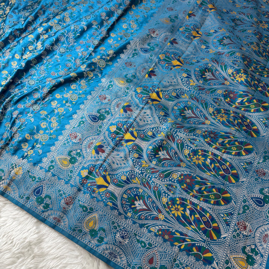 German Blue Banarasi Meenakari Mashru Silk Saree - BN59