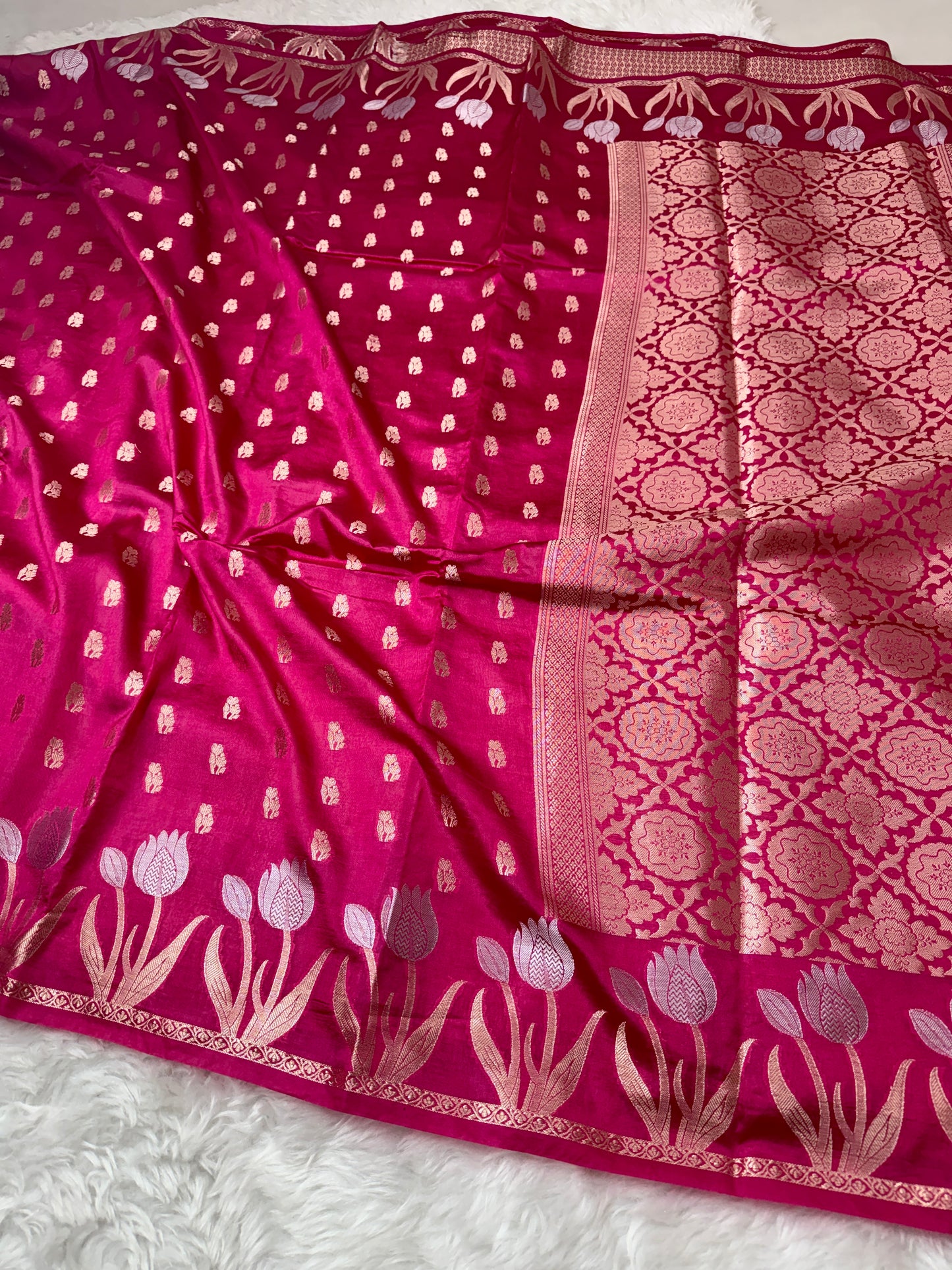 Rani Pink Premium Banarasi Mango Silk Saree