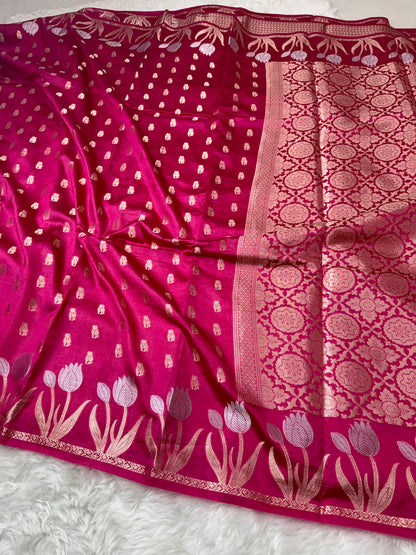 Rani Pink Premium Banarasi Mango Silk Saree