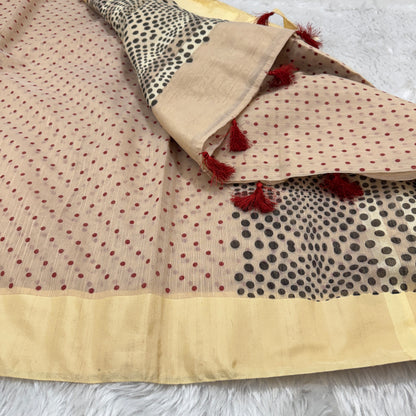 Polka Dot Slub Cotton Saree