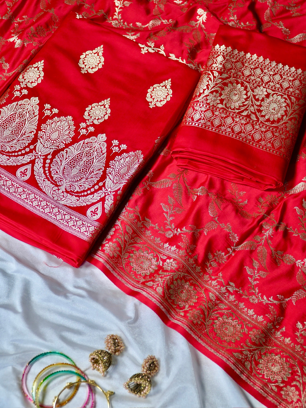 Bridal Red Premium Banarasi Mashru Silk Suit Set