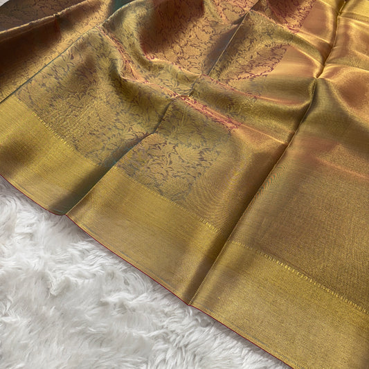 Golden Sapphire Kanjivaram Kora Tissue Silk Saree
