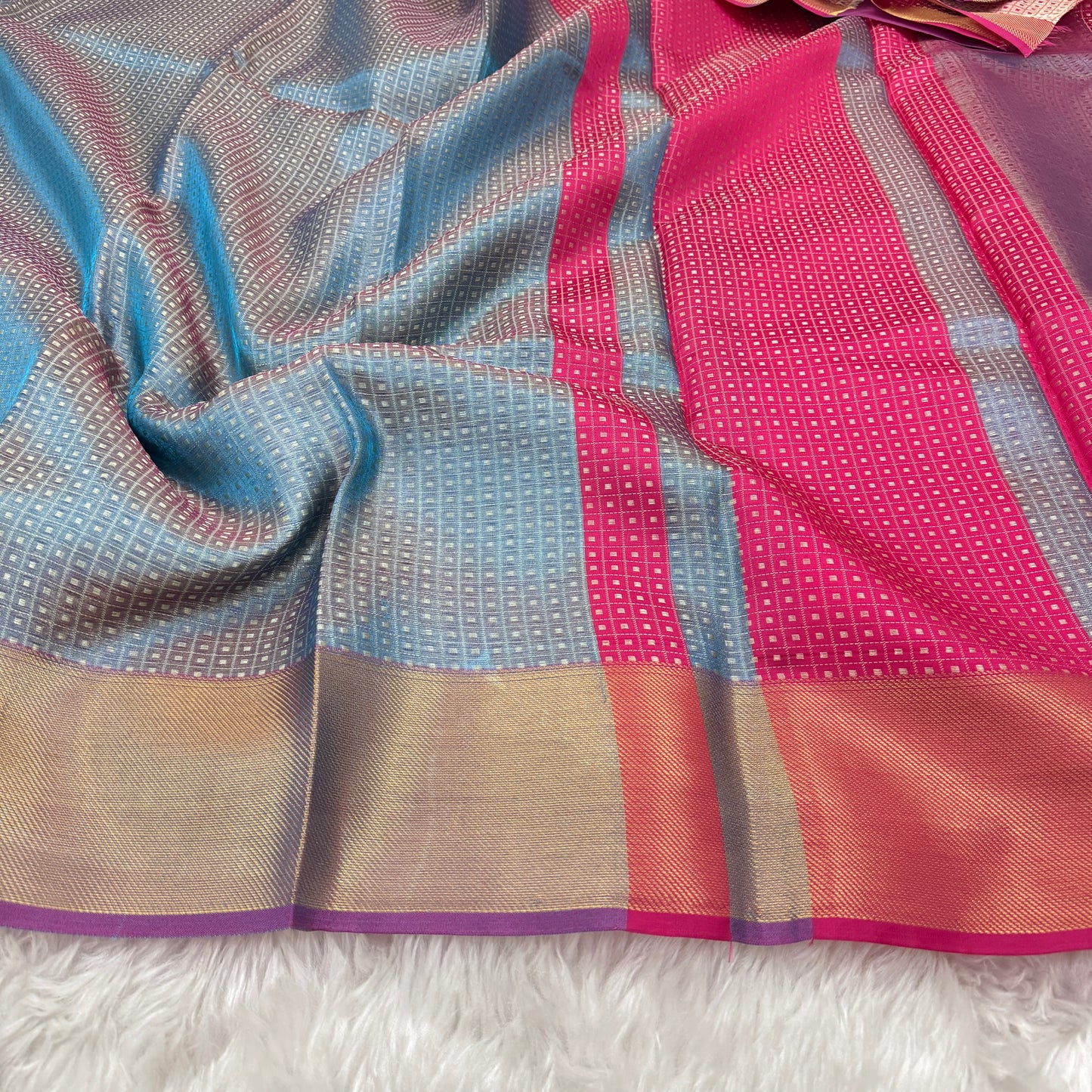 Metallic Blue Kanjivaram Tissue Silk Saree