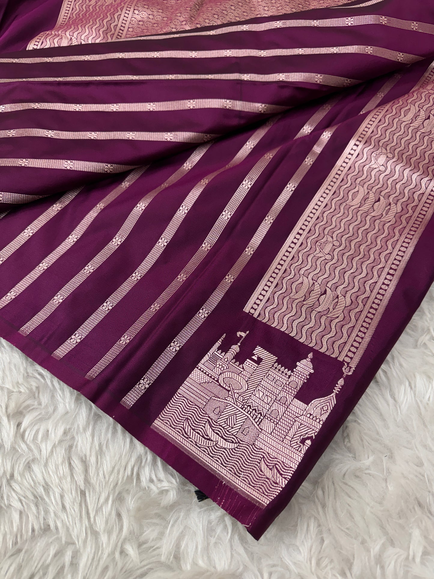 Deep Wine Kashi Ghat Banarasi Satin Katan Silk Saree
