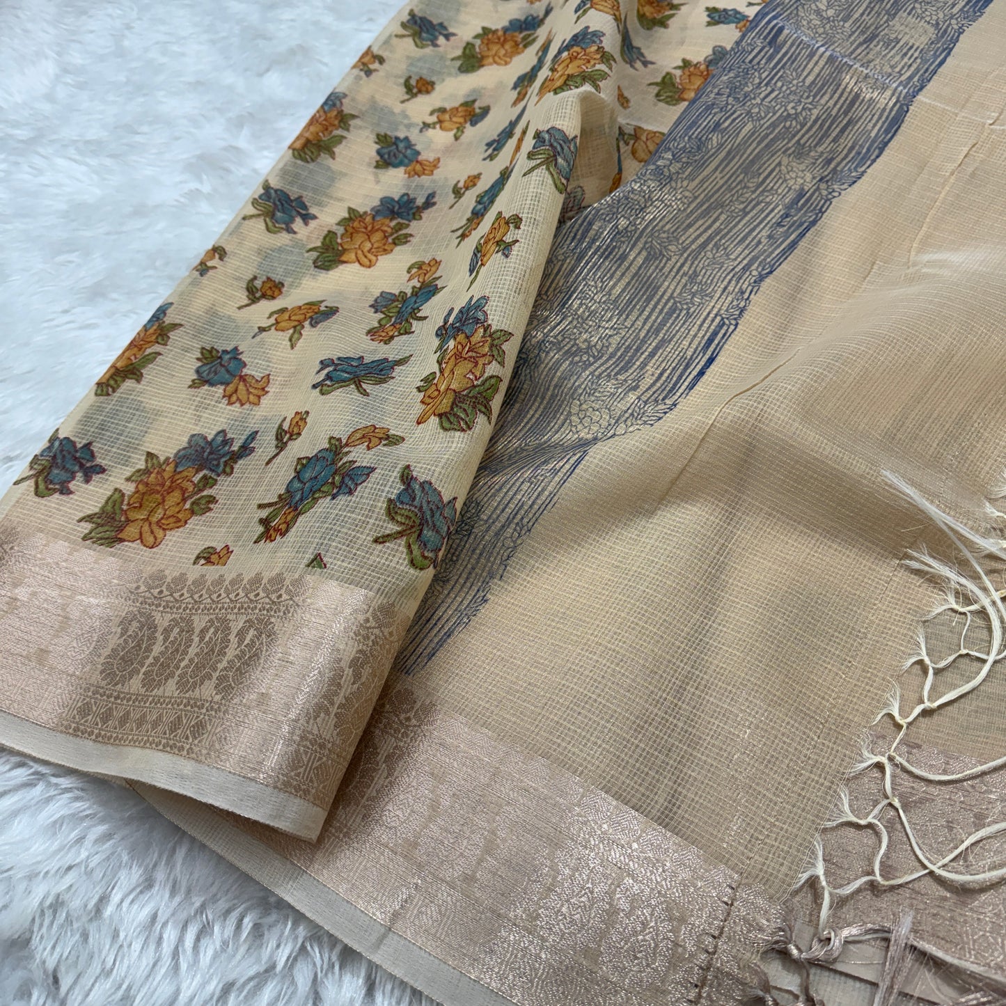 Banarasi Cotton Kota Check Printed Saree