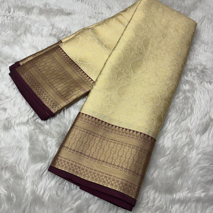 Off White to Wine Kanjivaram Silk Saree