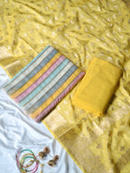 Yellow Rangkaat Mul Chanderi Banarasi Suit Set