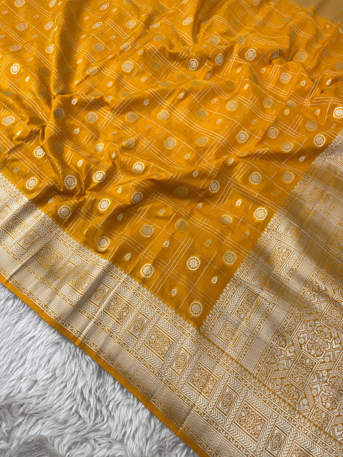 Mustard Yellow Banarasi Crepe Georgette Saree