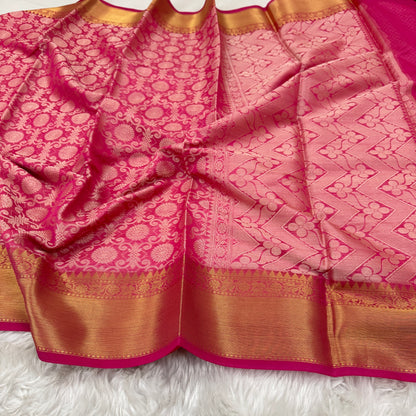 Floral Pink Kanjivaram Semi Silk Saree