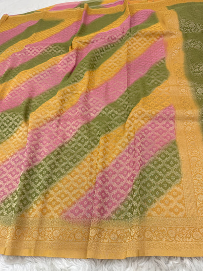 Mustard Yellow Leheriya Rangkaat Banarasi Khaddi Georgette Saree