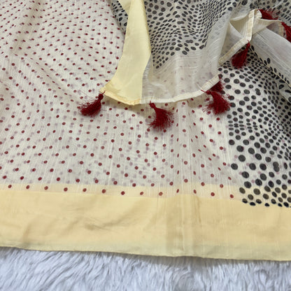 Polka Dot Slub Cotton Saree