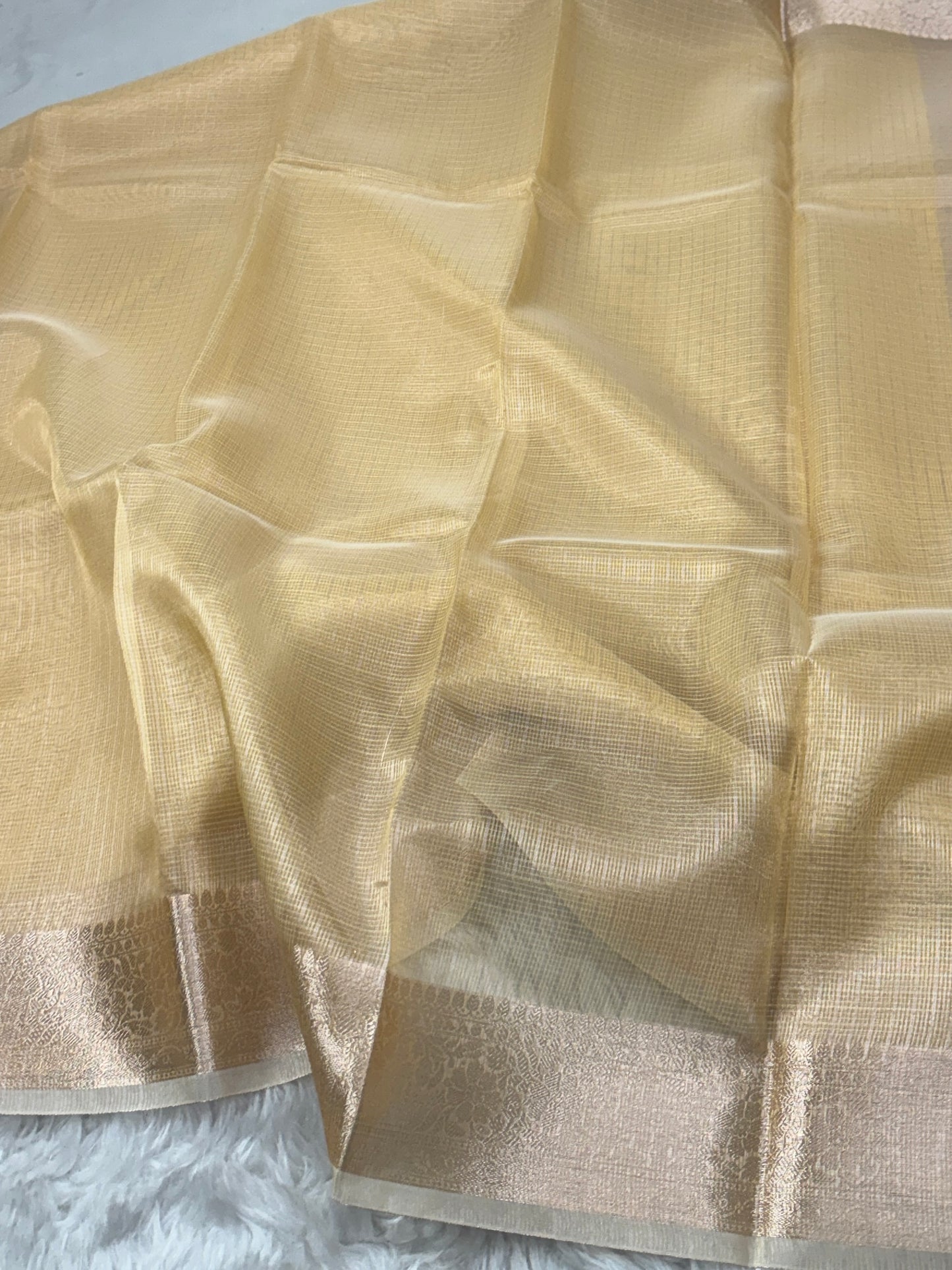 Pastel Yellow Tissue Silk Banarasi Border Saree