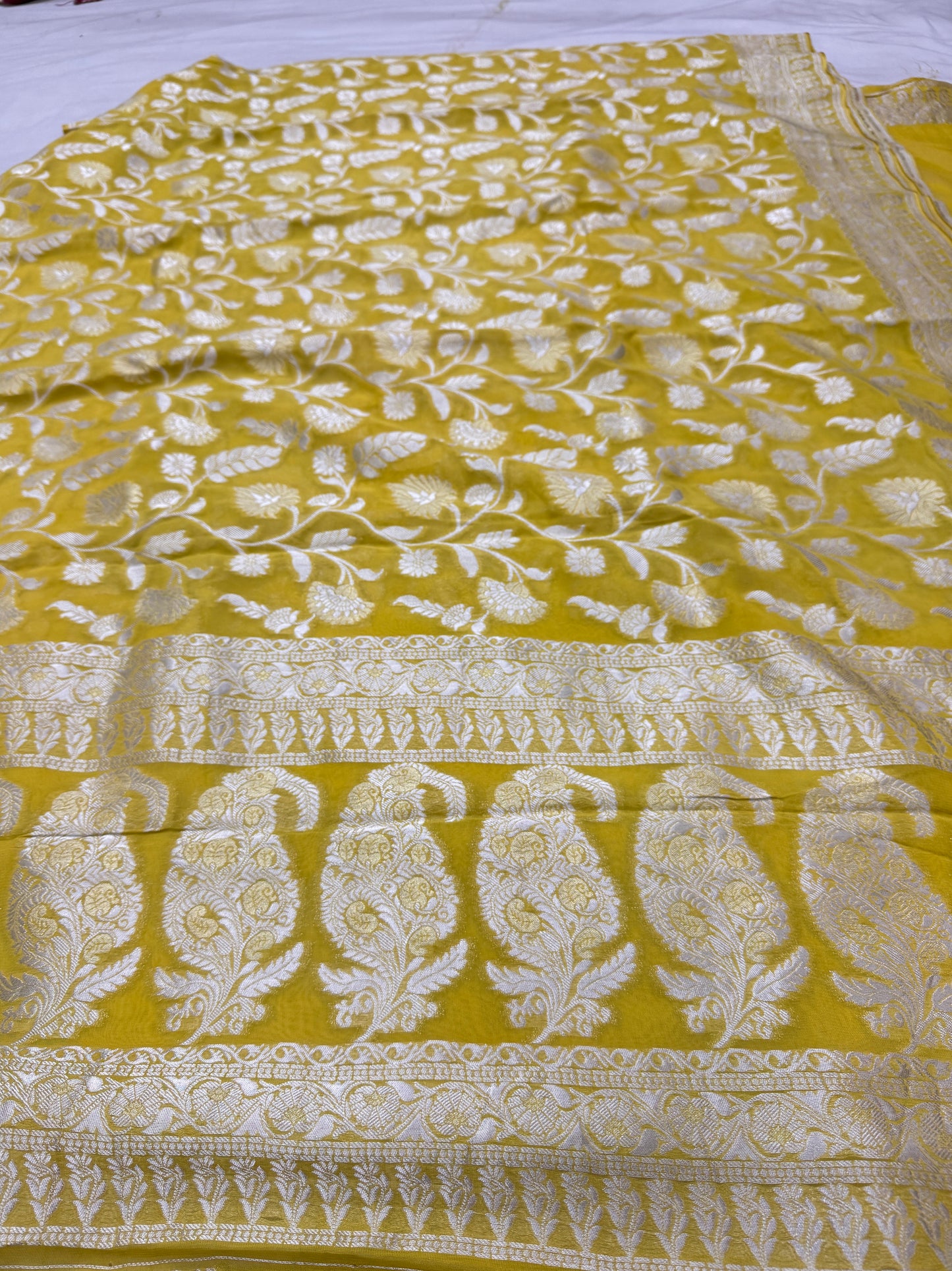 Haldi Yellow Banarasi Viscose Khaddi Georgette Saree