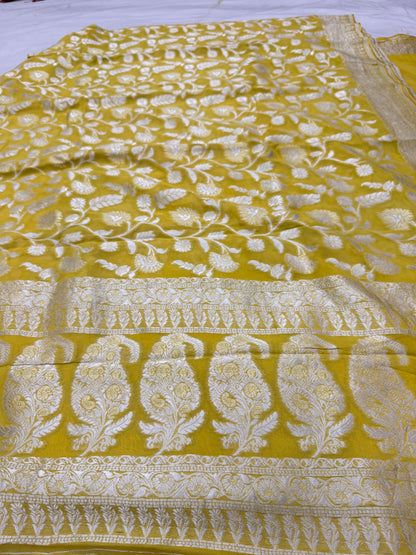Haldi Yellow Banarasi Viscose Khaddi Georgette Saree