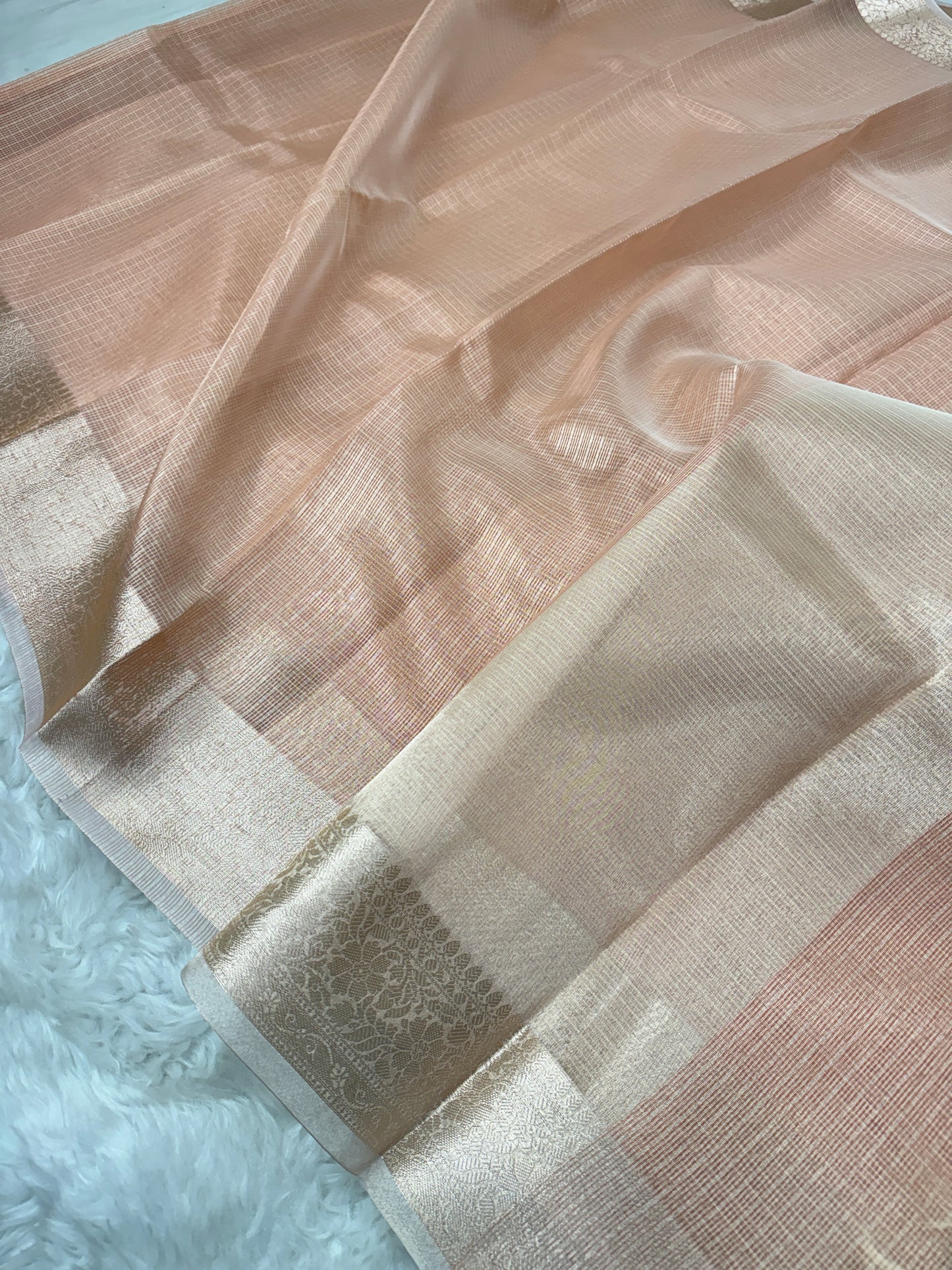 Peach Tissue Silk Banarasi Border Saree