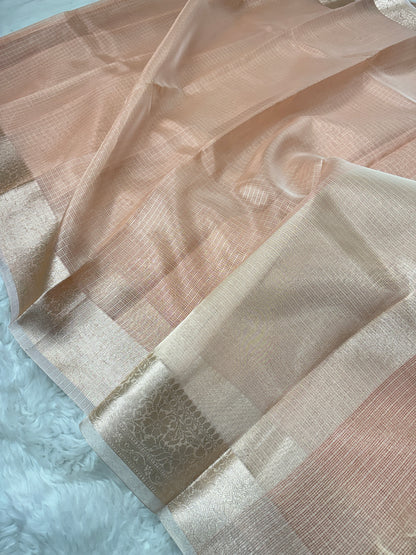 Peach Tissue Silk Banarasi Border Saree