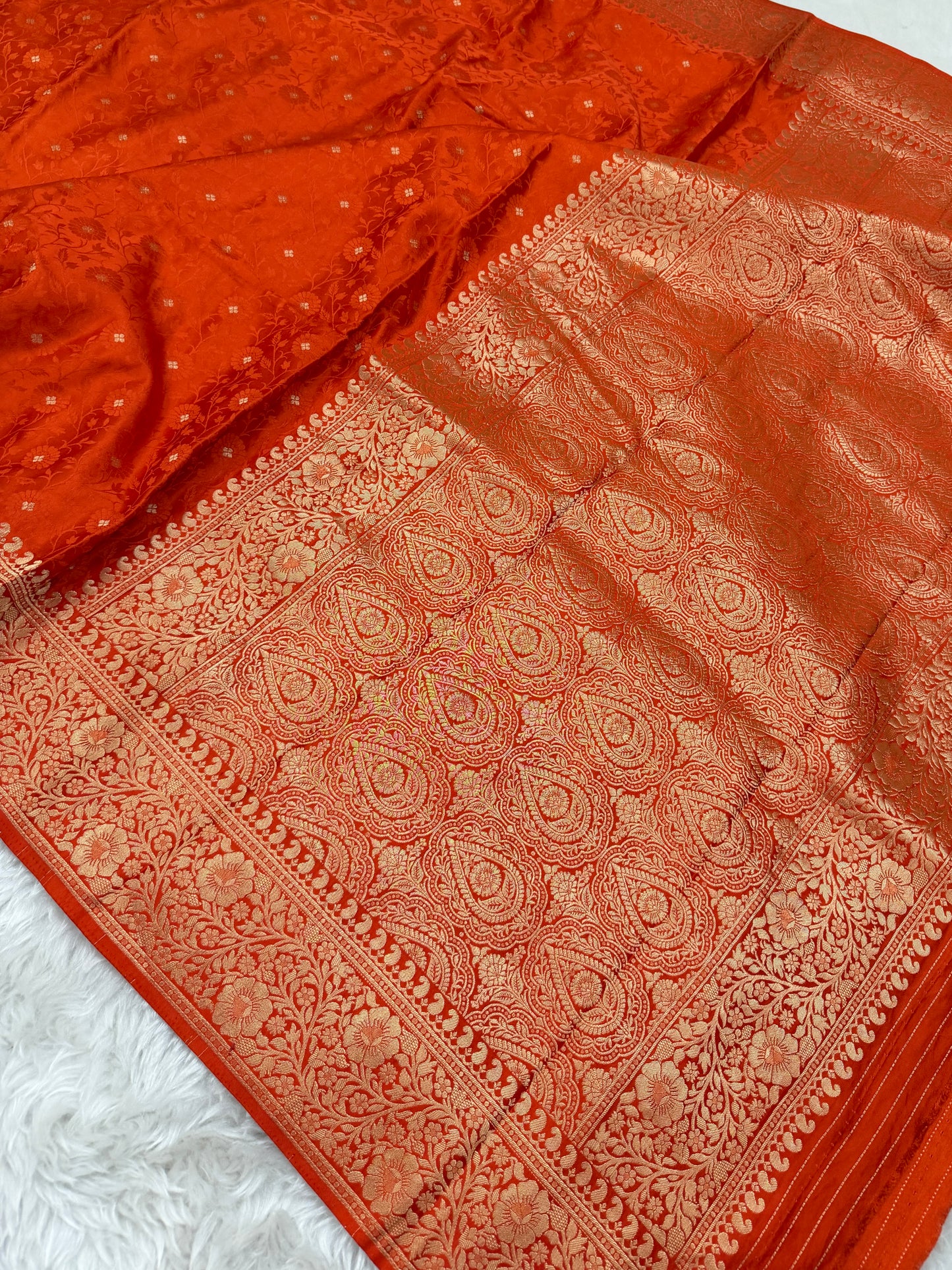 Burnt Orange Banarasi Mashru Silk Saree