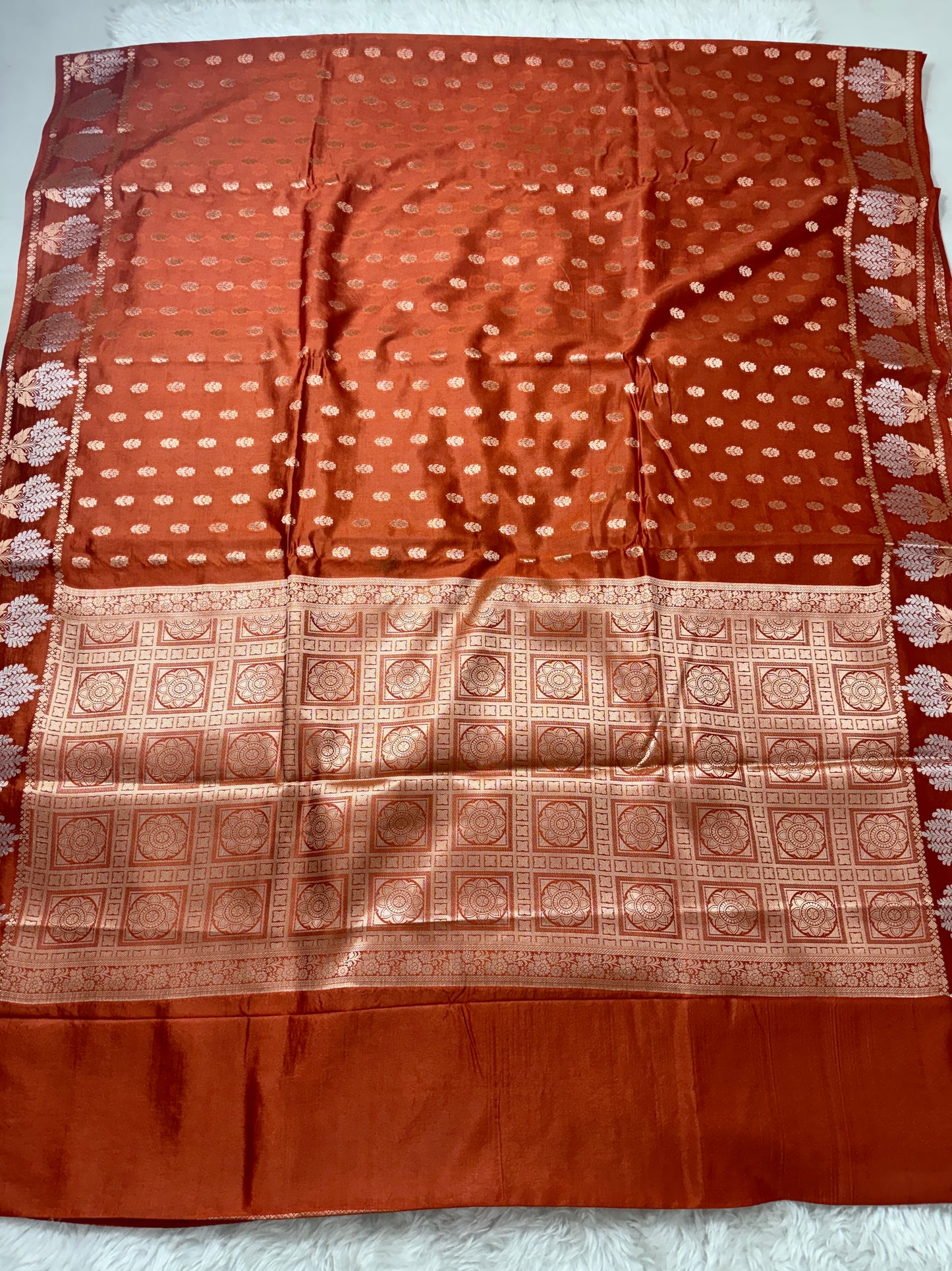 Rust Orange Premium Banarasi Mango Silk Saree