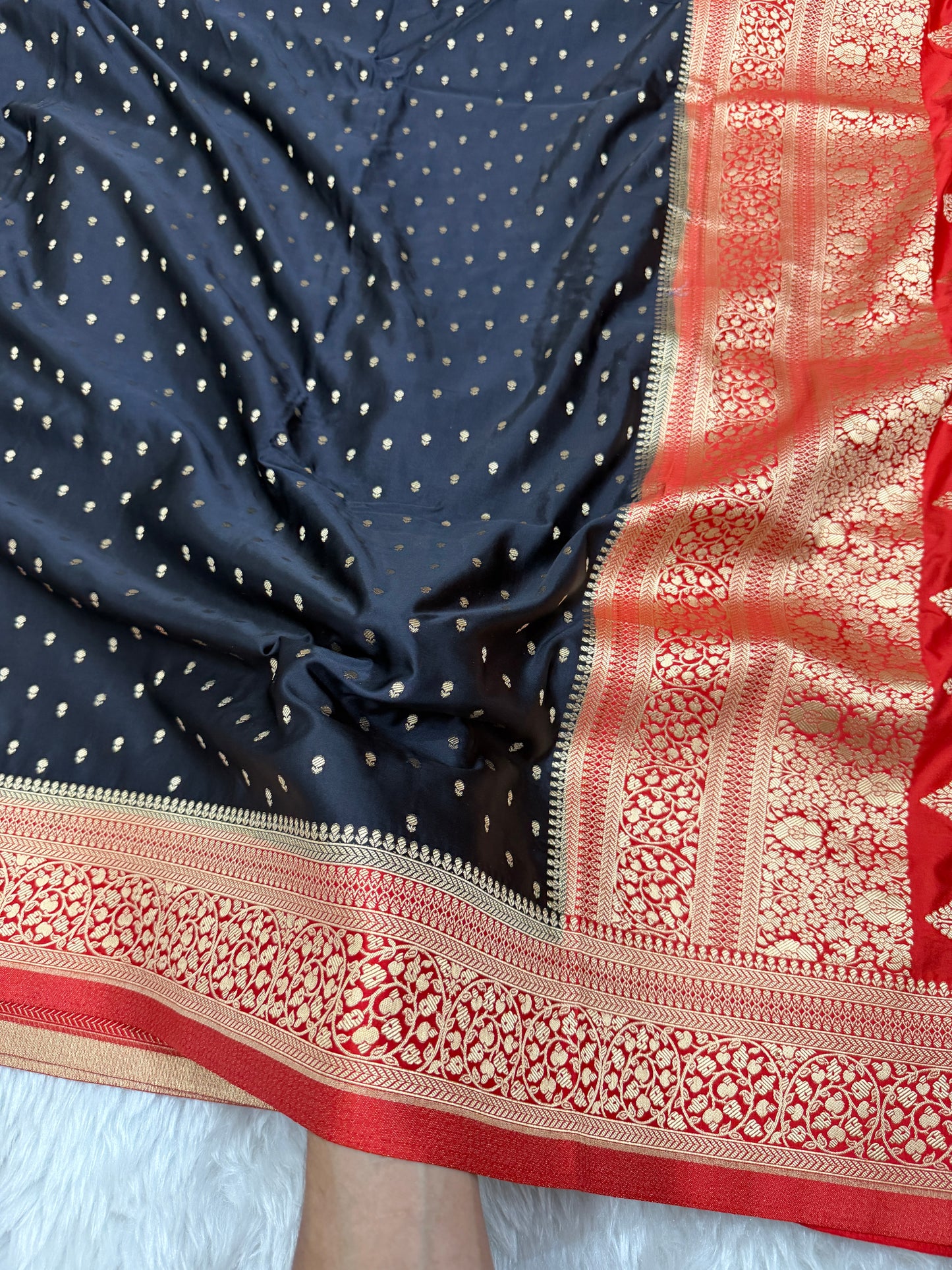 Black to Red Banarasi Mashru Silk Saree