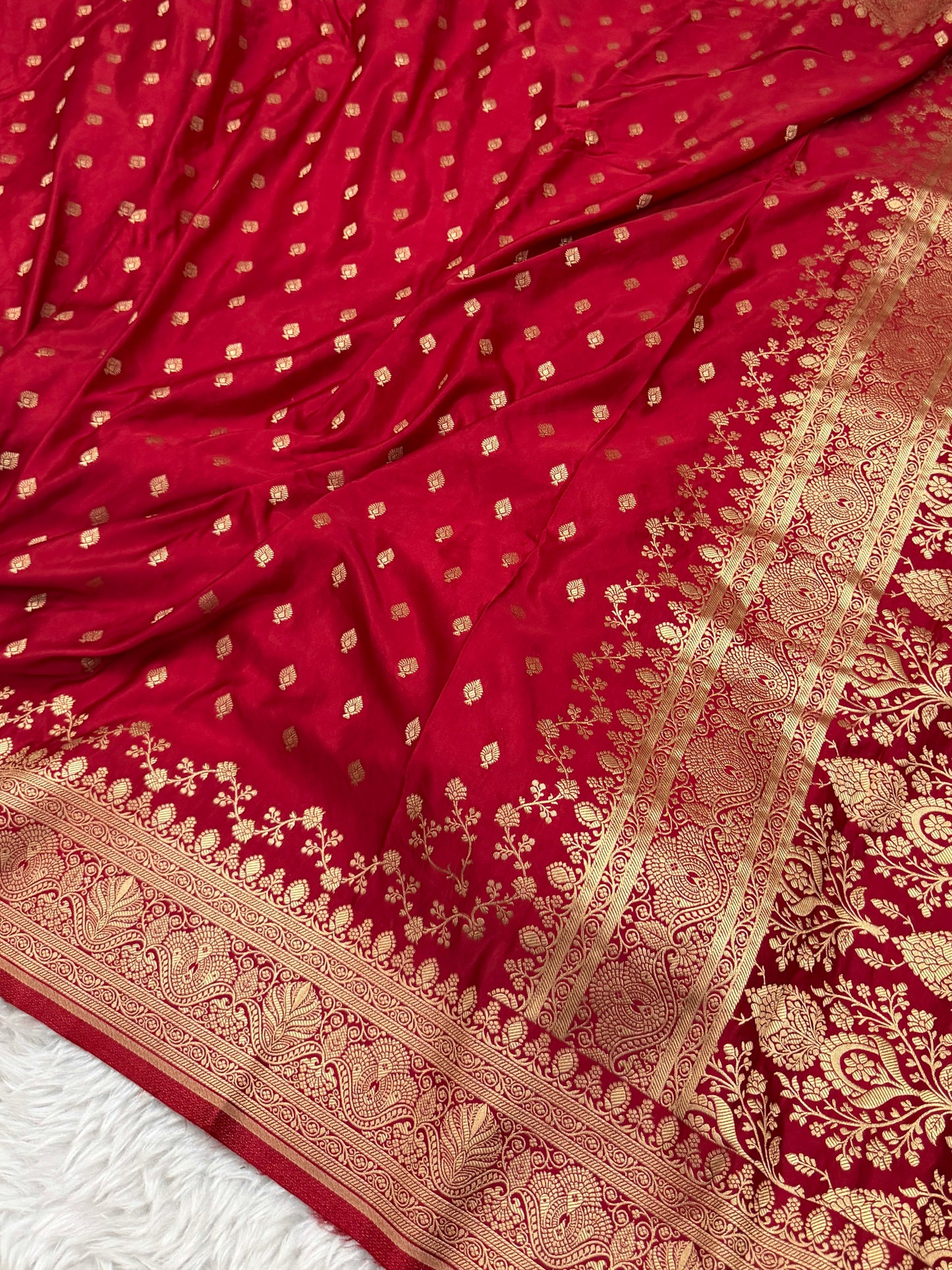 Bridal Red Banarasi Mashru Silk Saree