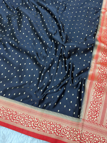 Black to Red Banarasi Mashru Silk Saree