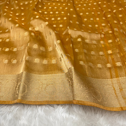 Mustard Gold Banarasi Tissue Silk Saree