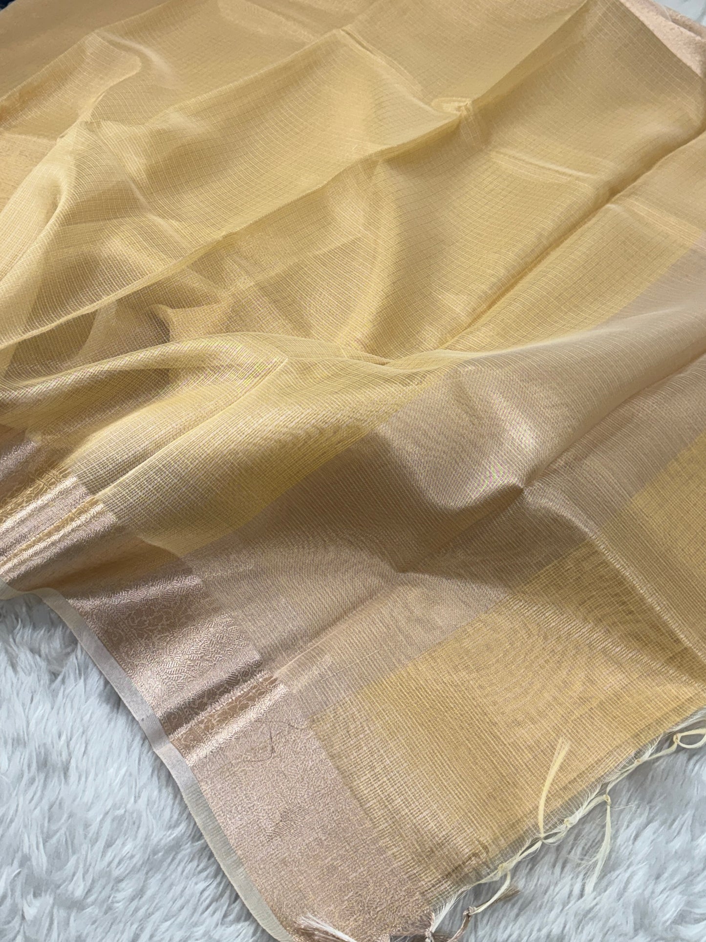 Pastel Yellow Tissue Silk Banarasi Border Saree