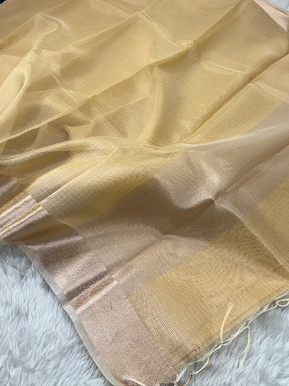 Pastel Yellow Tissue Silk Banarasi Border Saree