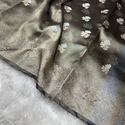 Charcoal Black Banarasi Tissue Silk Saree