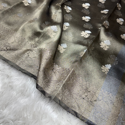 Charcoal Black Banarasi Tissue Silk Saree