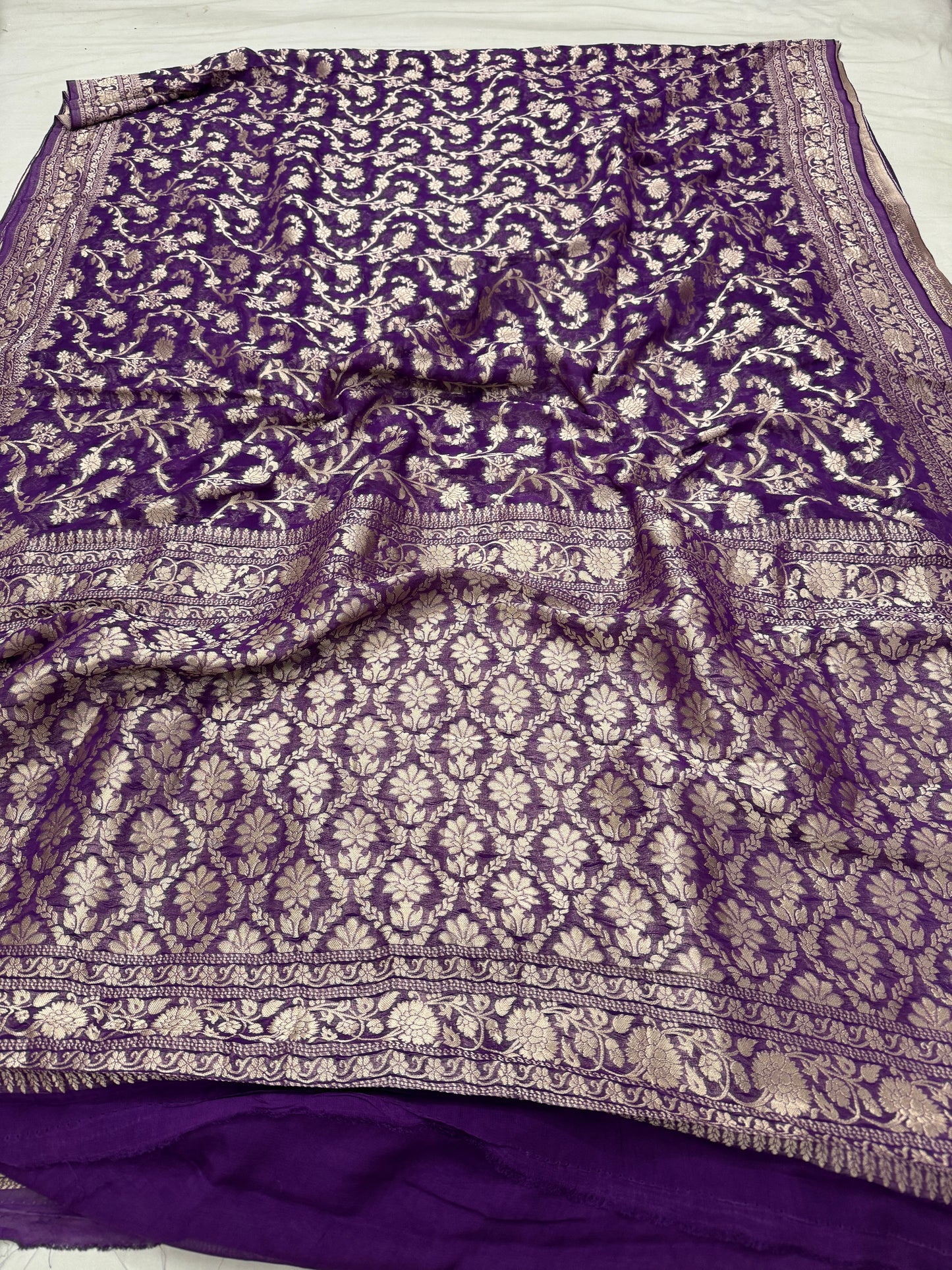 Purple Banarasi Viscose Khaddi Georgette Saree