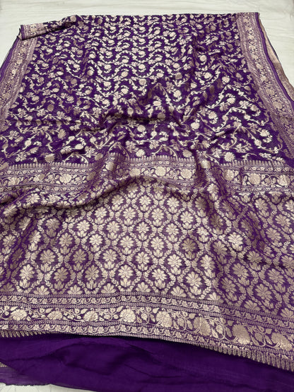 Purple Banarasi Viscose Khaddi Georgette Saree