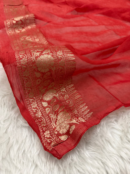 Rust Red Banarasi Viscose Khaddi Georgette Saree