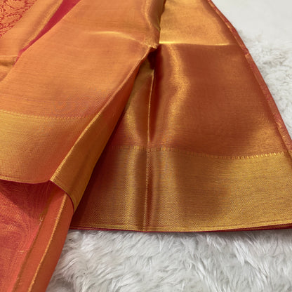 Golden Red Kanjivaram Kora Tissue Silk Saree