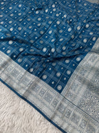 German Blue Banarasi Crepe Georgette Saree