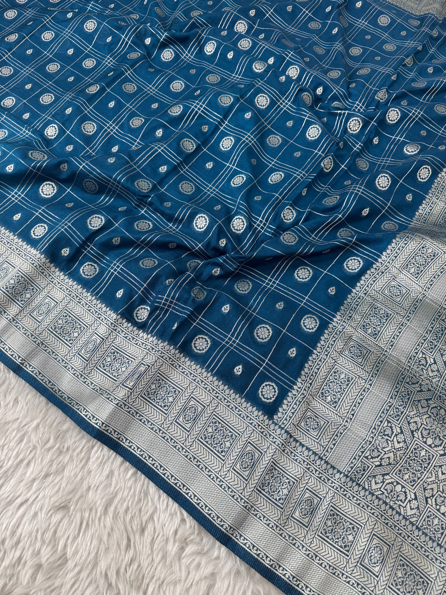 German Blue Banarasi Crepe Georgette Saree