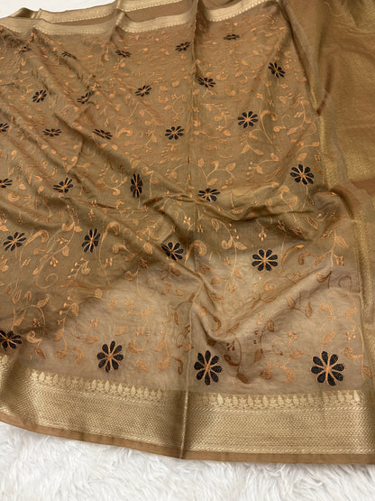Chiku Mul Chanderi Chikankari Saree