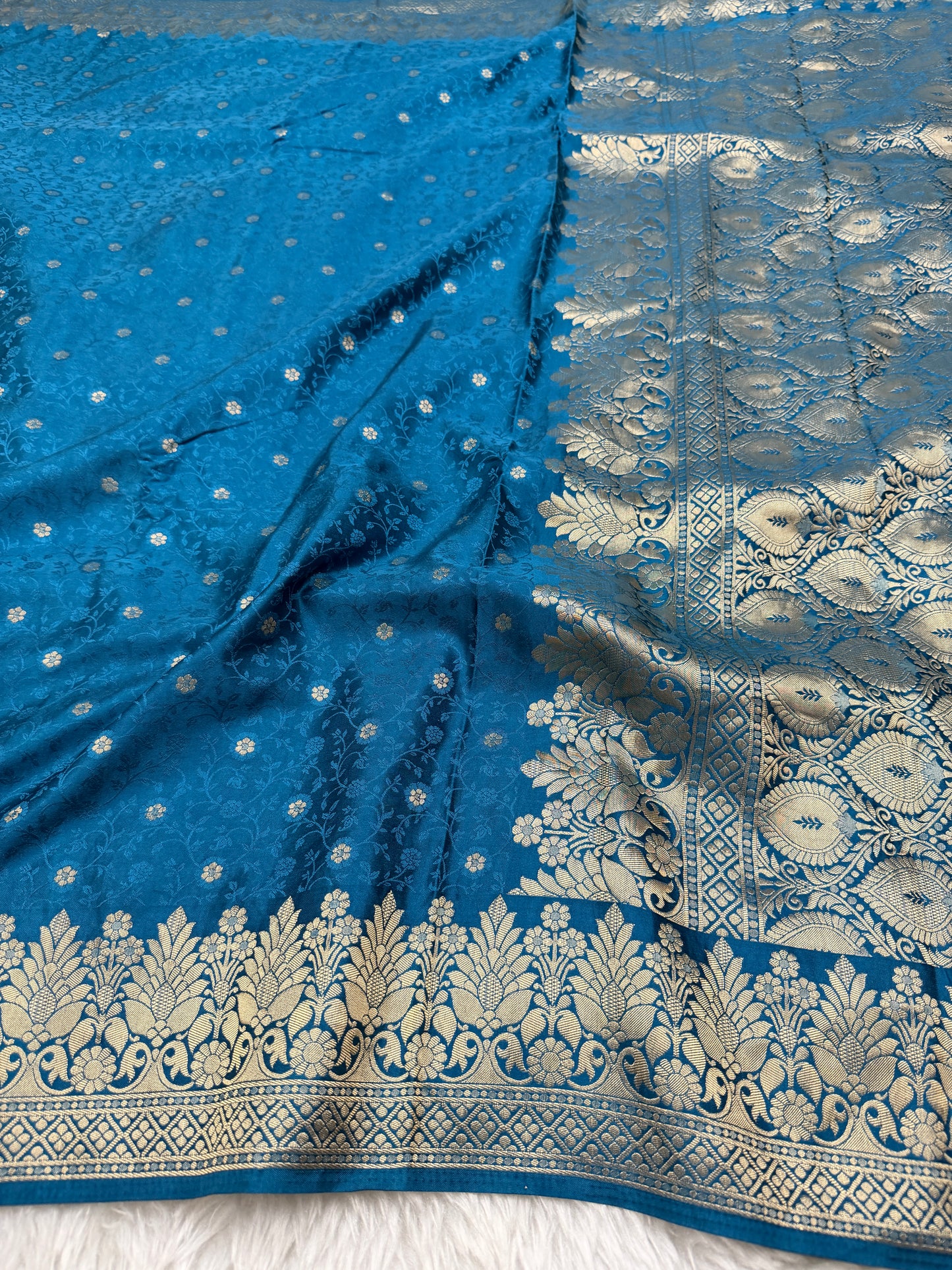 Cobalt Blue Banarasi Mashru Silk Saree