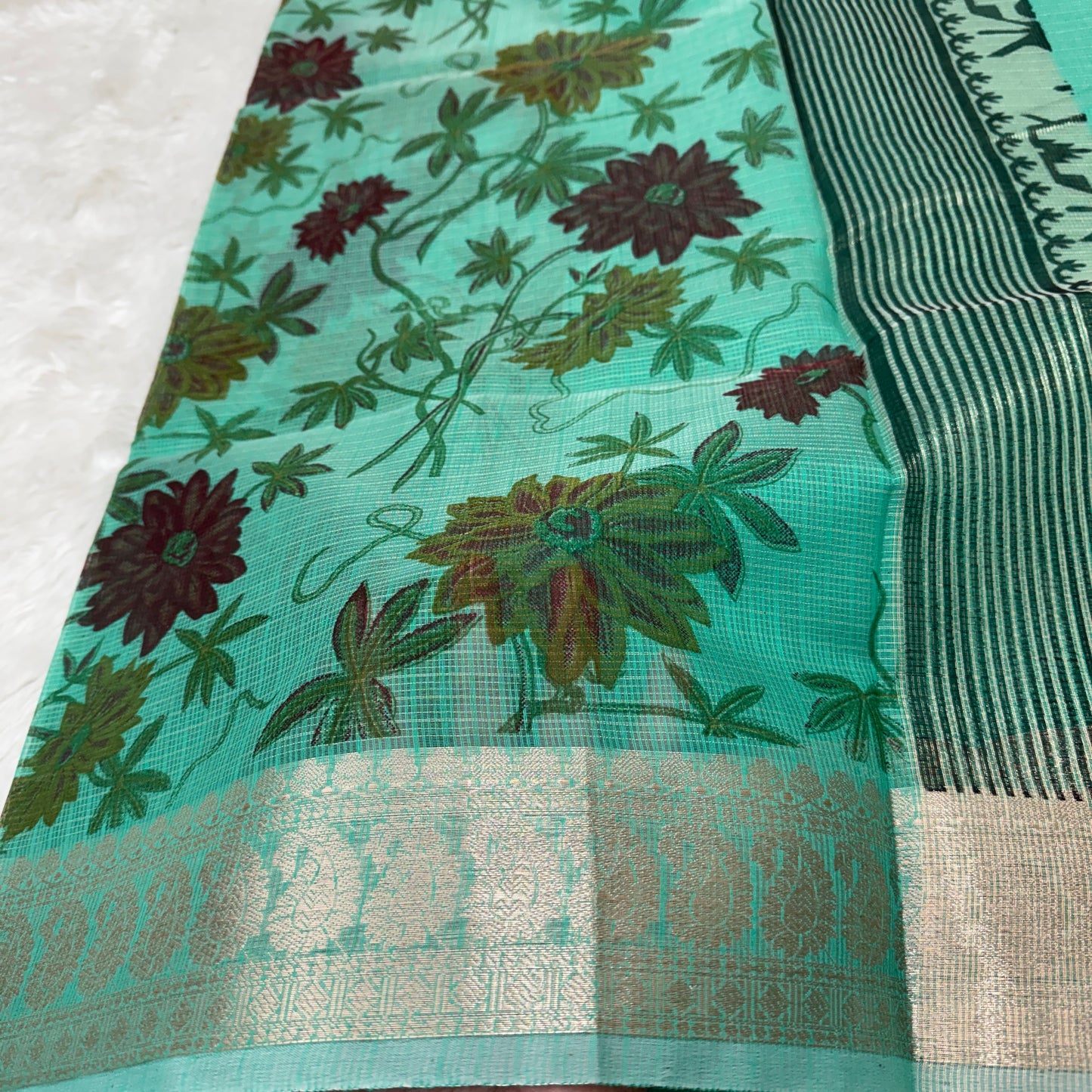 Banarasi Cotton Kota Check Printed Saree