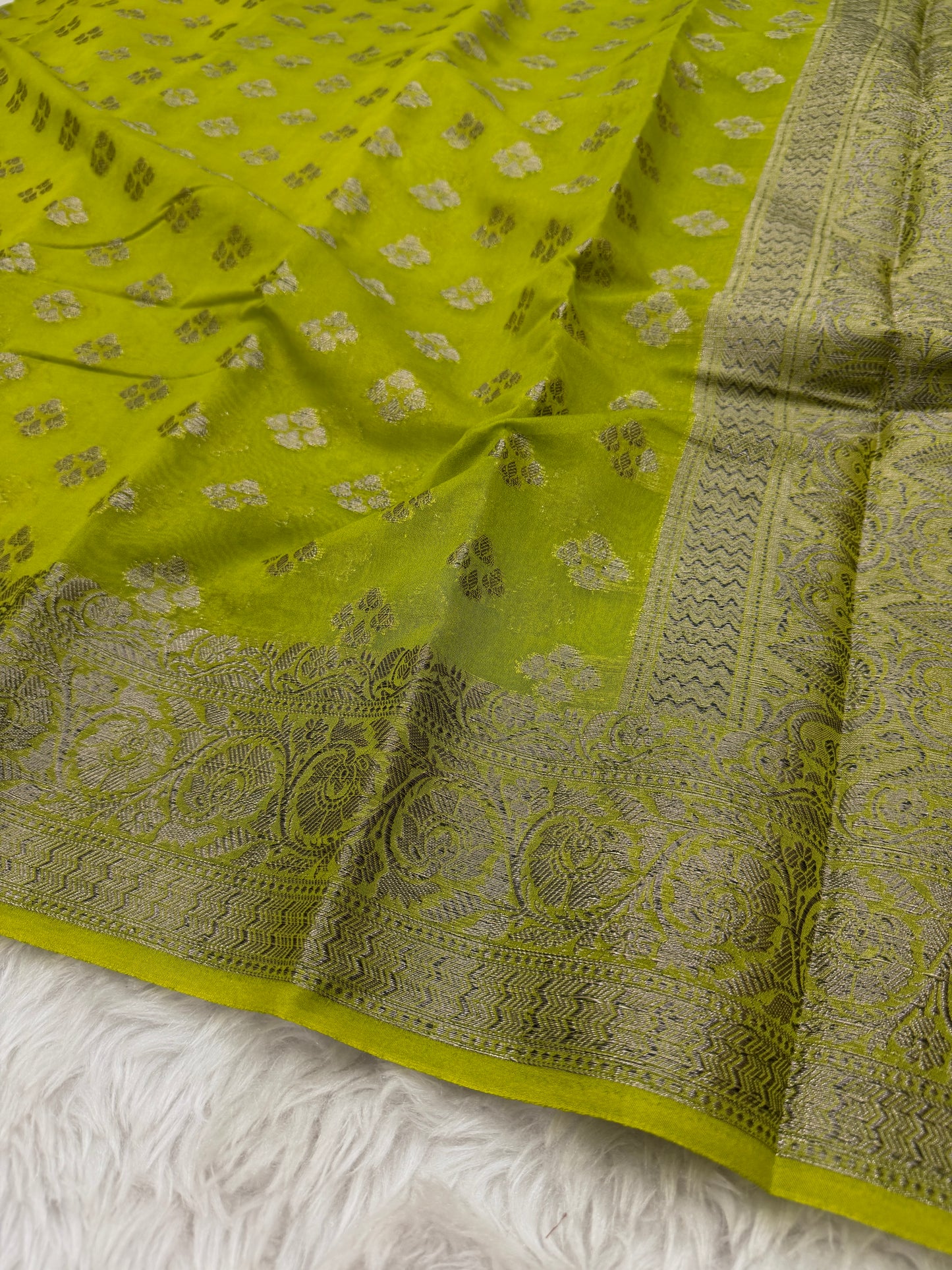 Lime Green Banarasi Georgette Saree