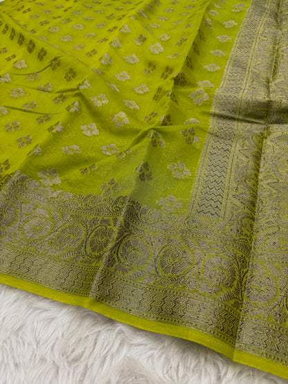 Lime Green Banarasi Georgette Saree