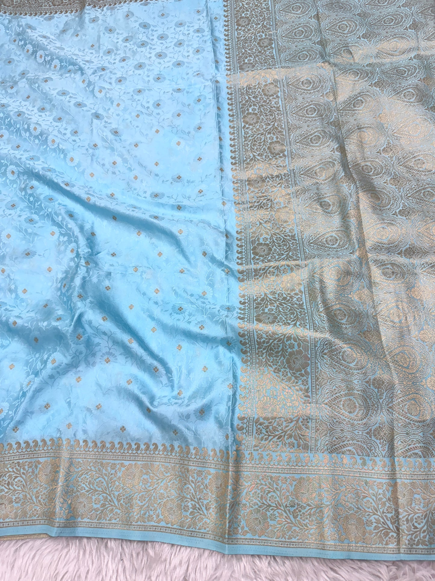 Sky Blue Banarasi Mashru Silk Saree