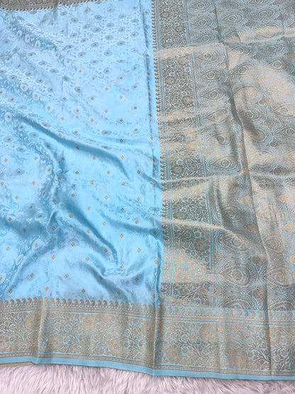 Sky Blue Banarasi Mashru Silk Saree