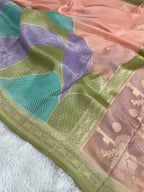 Peach Banarasi Rangkaat Organza Crepe Silk Saree
